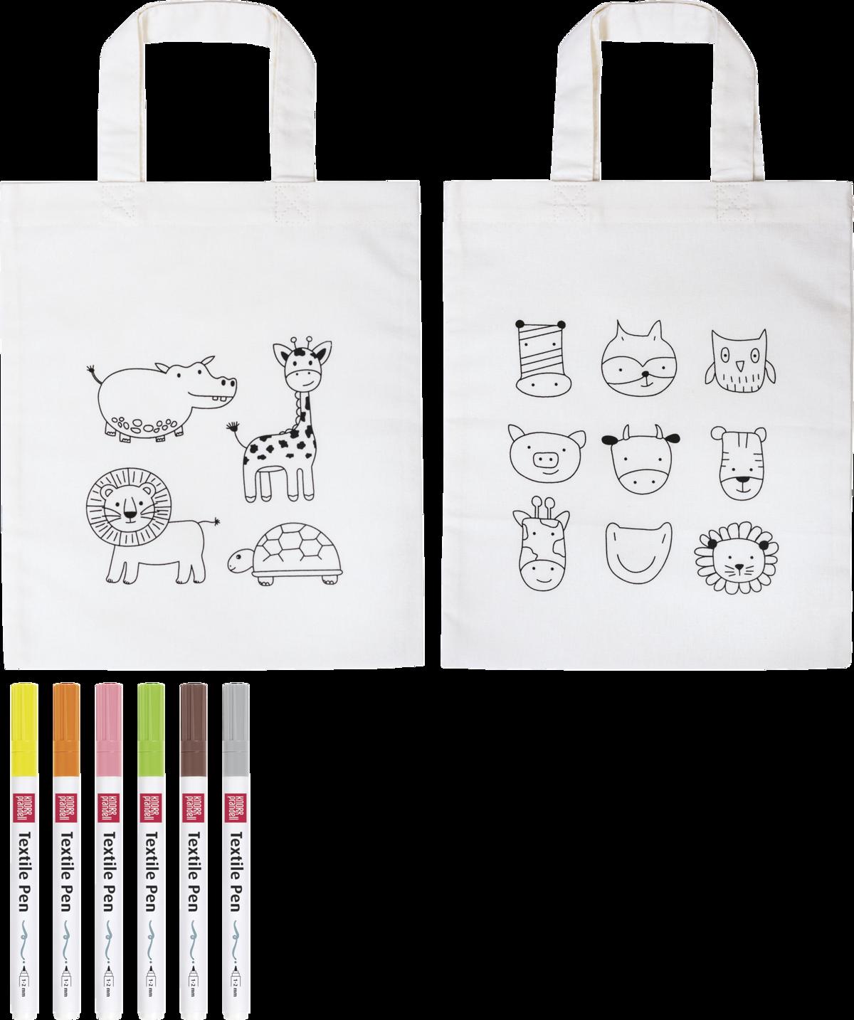 Set créatif - Dessin sur tissu - Sac pour enfants Animaux